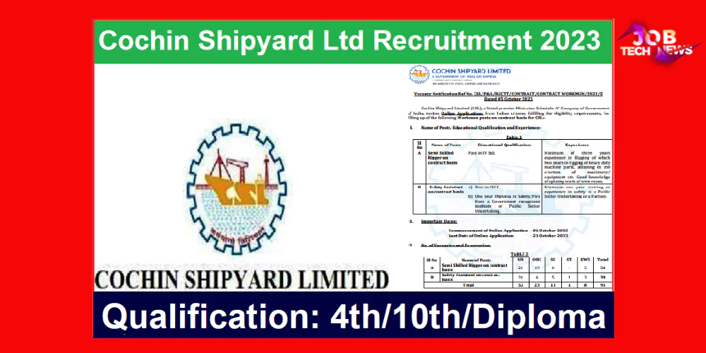 cochin shipyard ltd recruitment 2023